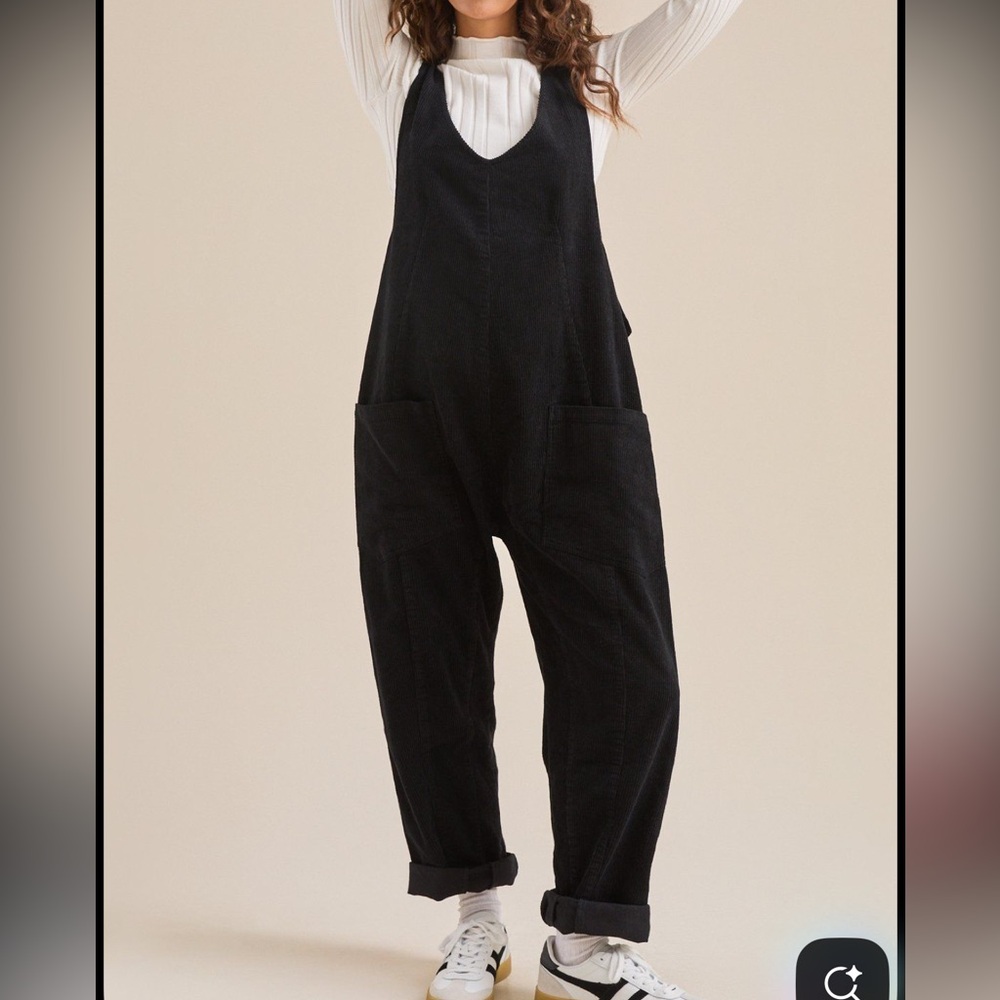 Hem & Thread Black Corduroy Relaxed Overalls Jumpsuit